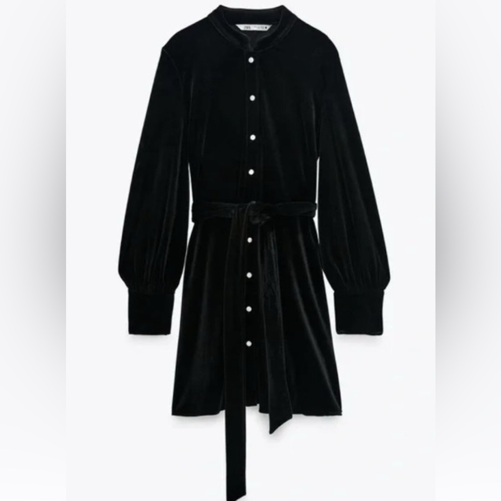 Zara Black Long Sleeve Velvet Dress